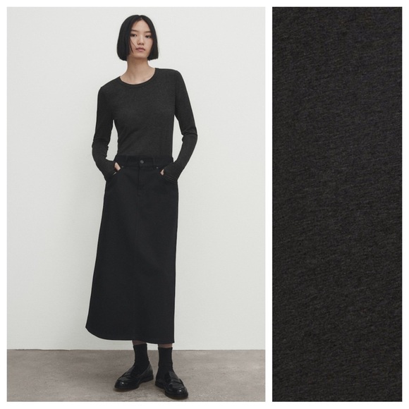 NWT. Massimo Dutti Gray Lyocell/Wool Blend Long Sleeves T-shirt. Size M. - Picture 1 of 10